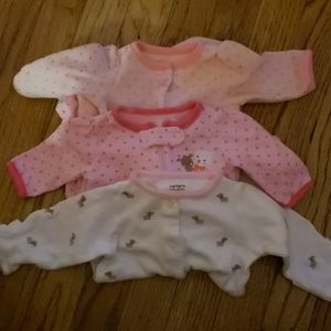 Long-sleeved, footie pajamas.